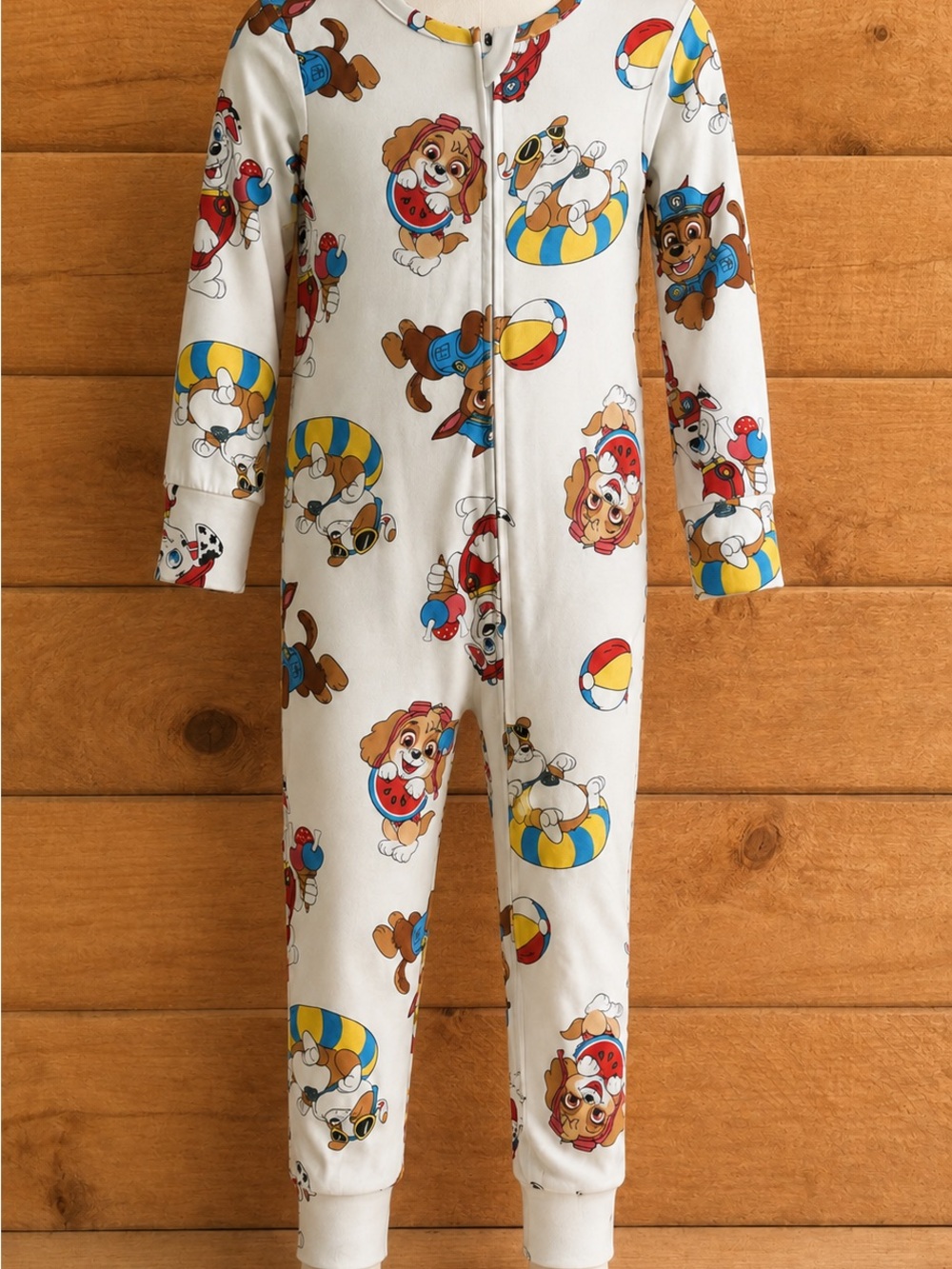 Nickelodeon White Paw Patrol Print Zip-Front One-Piece Footed Pajama